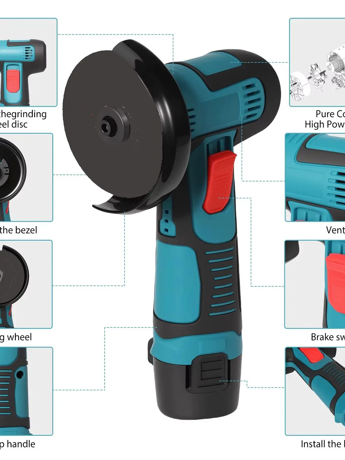 12V Mini-Winkelschleifer Lithium-Poliermaschine 16mm Schleifscheibe Mini-Poliermaschine Werkzeuge für DIY-Heimprojekte