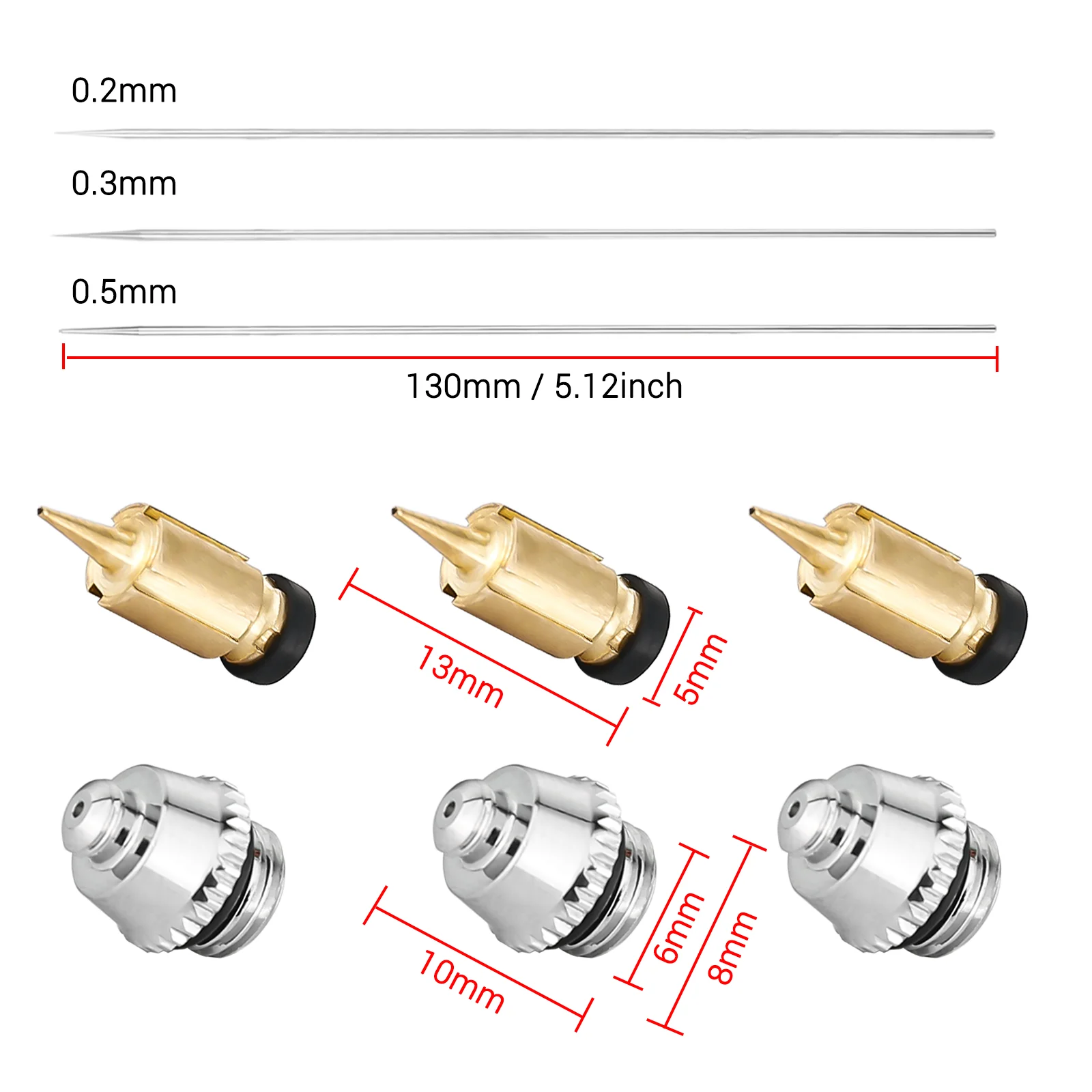 Airbrush meme iğne hava Cap seti otomatik merkezleme 0.2/0.3/ 0.5mm hava fırça yedek kiti parçaları alet yedek parçaları için NCT-GA01