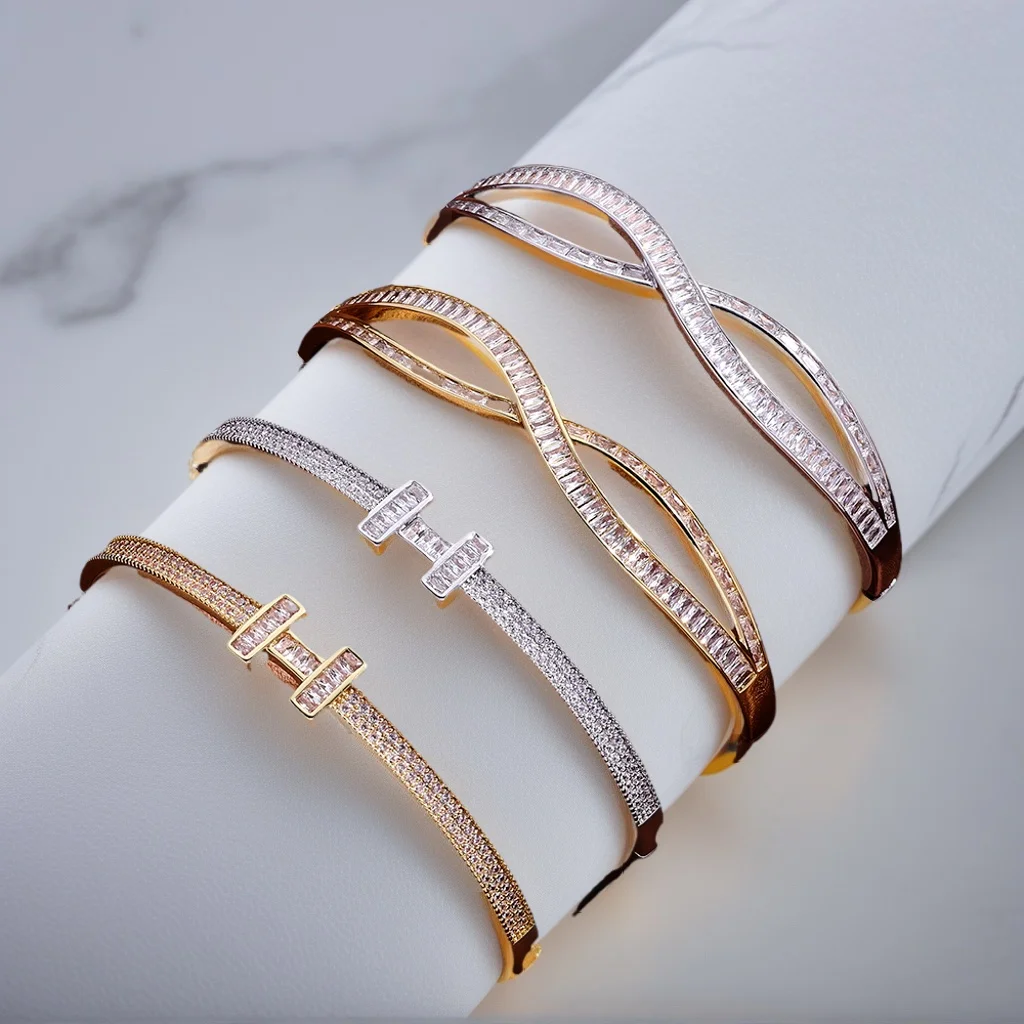 

Luxurious zircon handmade inlaid bracelet for women, copper bracelet for daily matching, fashionable jewelry