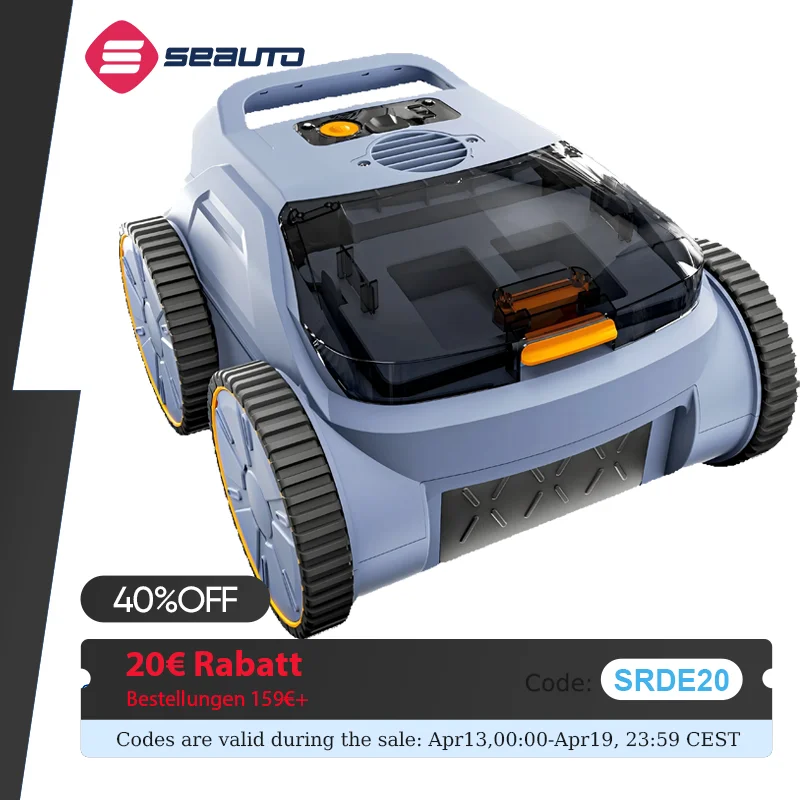 Aspirateur de piscine Seauto, 3 modes pour piscines creusées et hors sol jusqu'à 2150 m2. Pied., dure jusqu'à 150 minutes, moteur sans balais 180 W