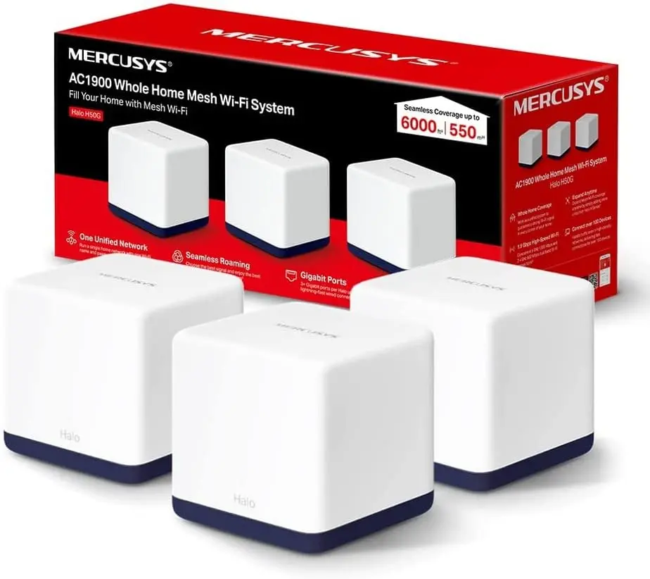 Merusys-HALO H50G(3-Pack), AC1900 Mesh Wi-Fi, dual band, coverage up to 550 m², 3 × Gigabit port per unit,