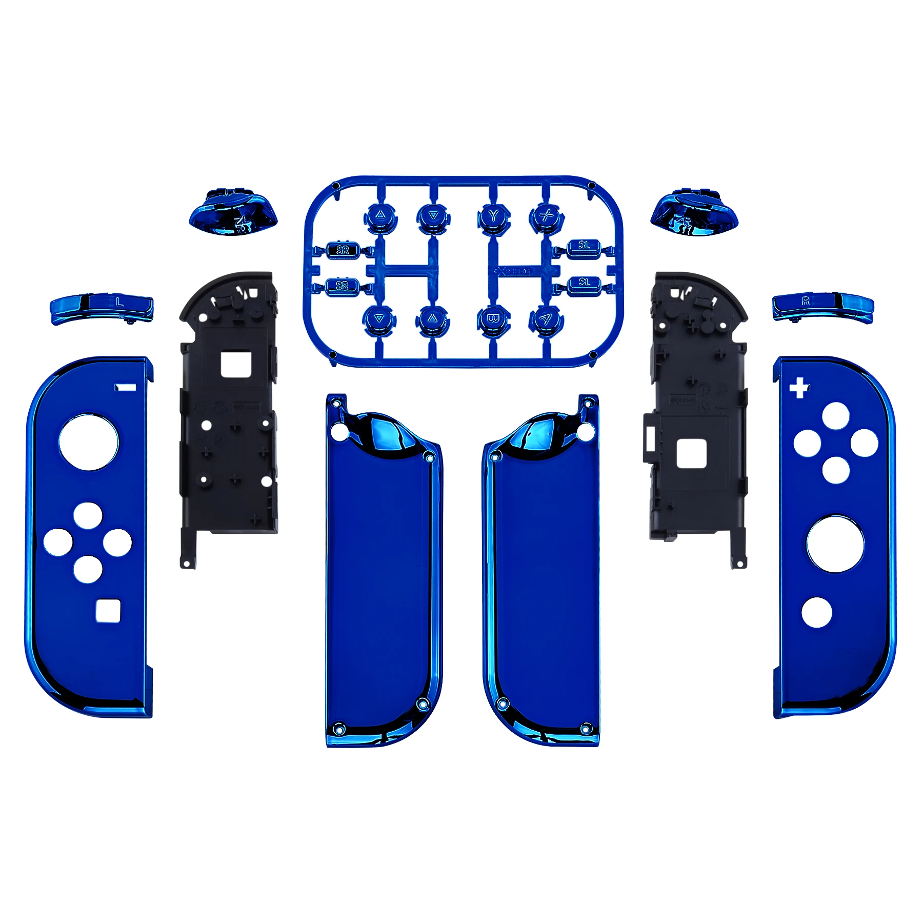 EXtremeRate-커스텀 크롬 블루 컨트롤러 하우징 셸 커버, NS 스위치 조이콘용 풀 세트 버튼 포함