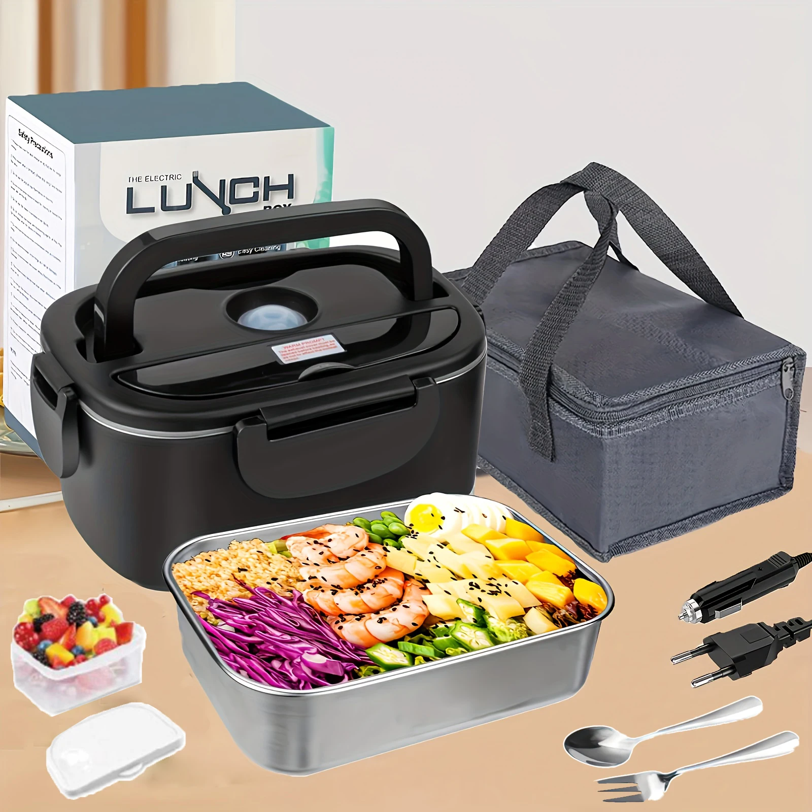 2 in 1 Car Home 12V 24V 110V 220V Electric Lunch Box Portable Picnic School Food Heating Warmer Container Stainless Steel Set