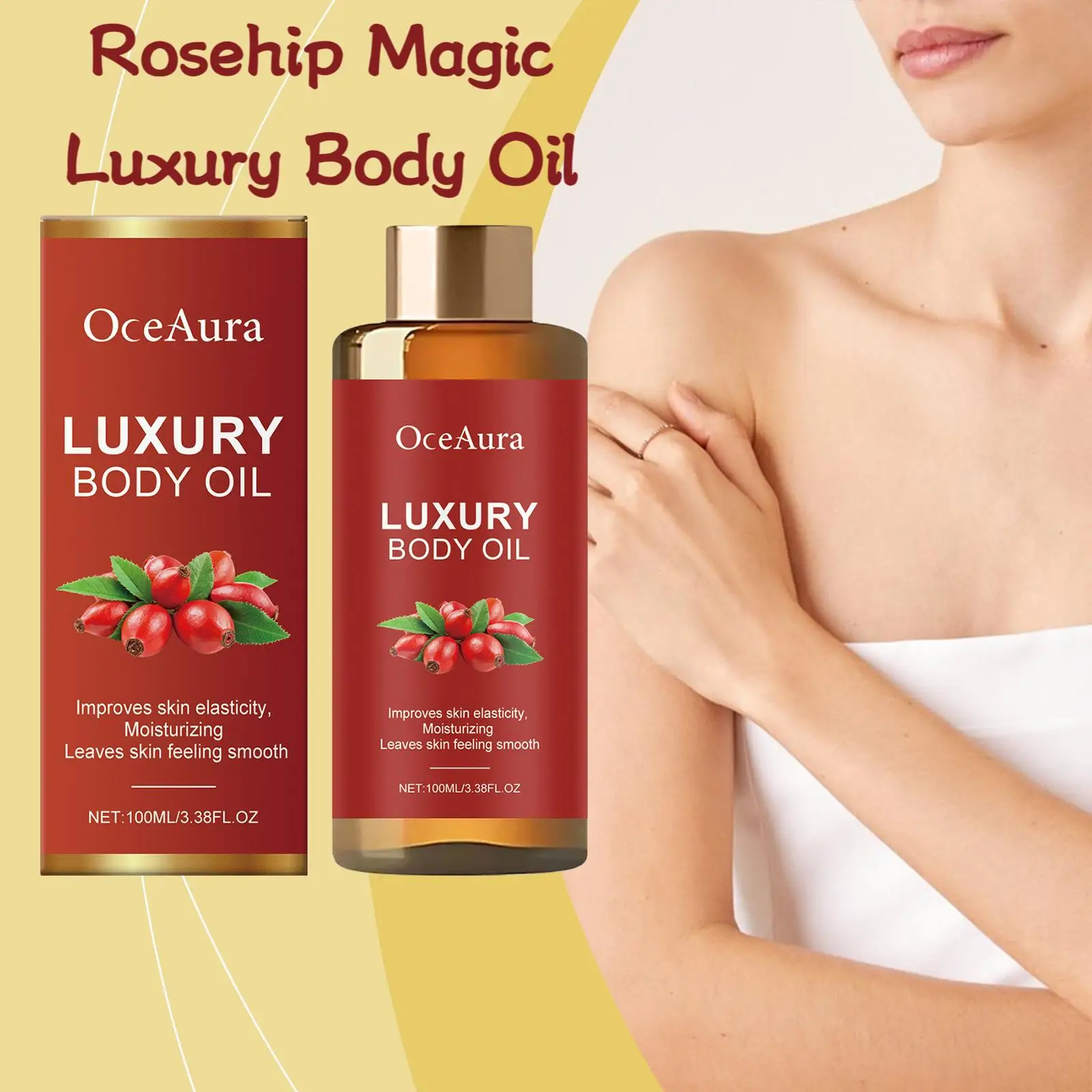 

Oceaura 100ml Rosehip Magic Luxury Body Oil Firming Anti Sagging Tightening Smooth Skin Massage Rejuvenation Body Glowing Oil