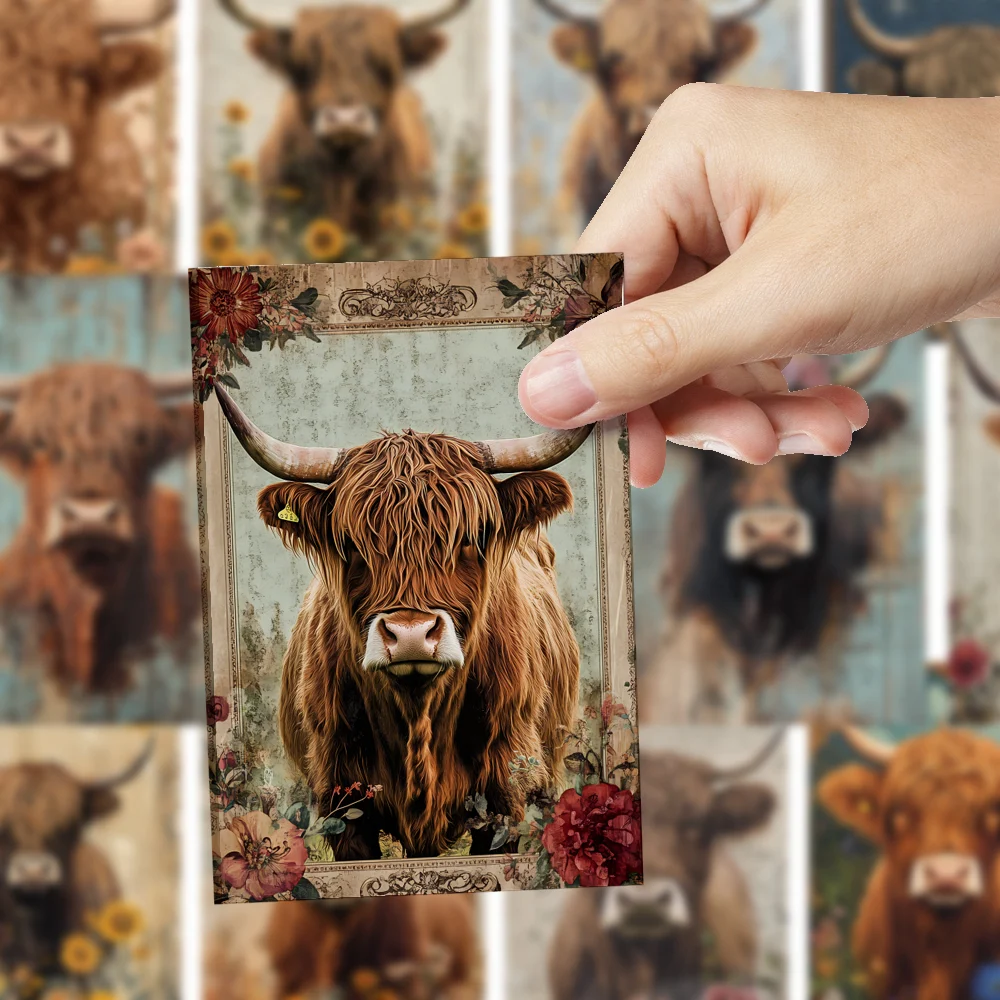 32 Stück, Vintage-Postkarten von Highland Ox, Illustrationen im schottischen Stil, Sammlung, Wandaufkleber, Postkarten, Grußkarten