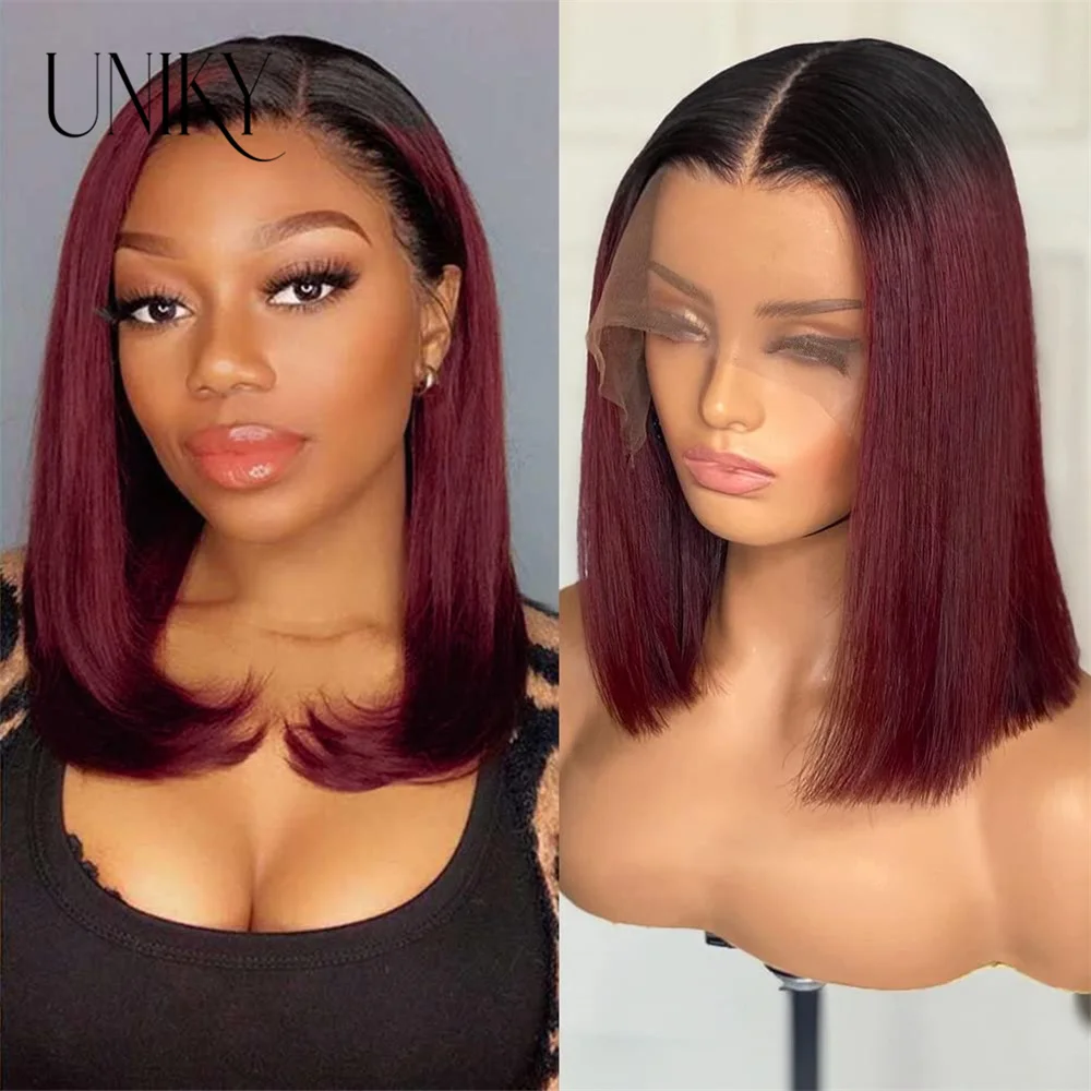 

12 inch 1B Burgundy Bob Wig Human Hair 13x4 Frontal Lace Wig 1B 99j Burgundy HD Lace Front Wigs Human Hair Ombre Burgundy Bobwig