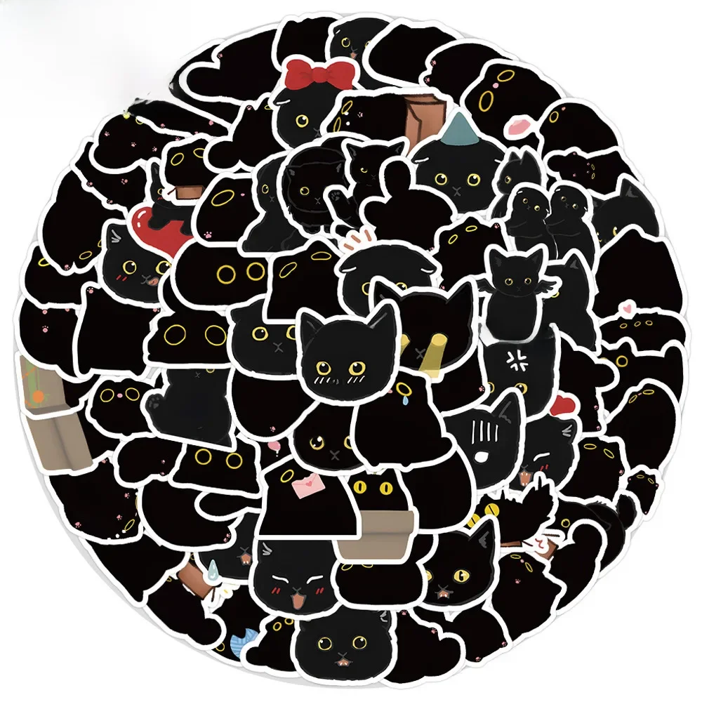 Kawaii chats noirs Meme autocollants mignons Pack fournitures de papeterie esthétique bureau école journal décoration autocollant livre fournitures d'art