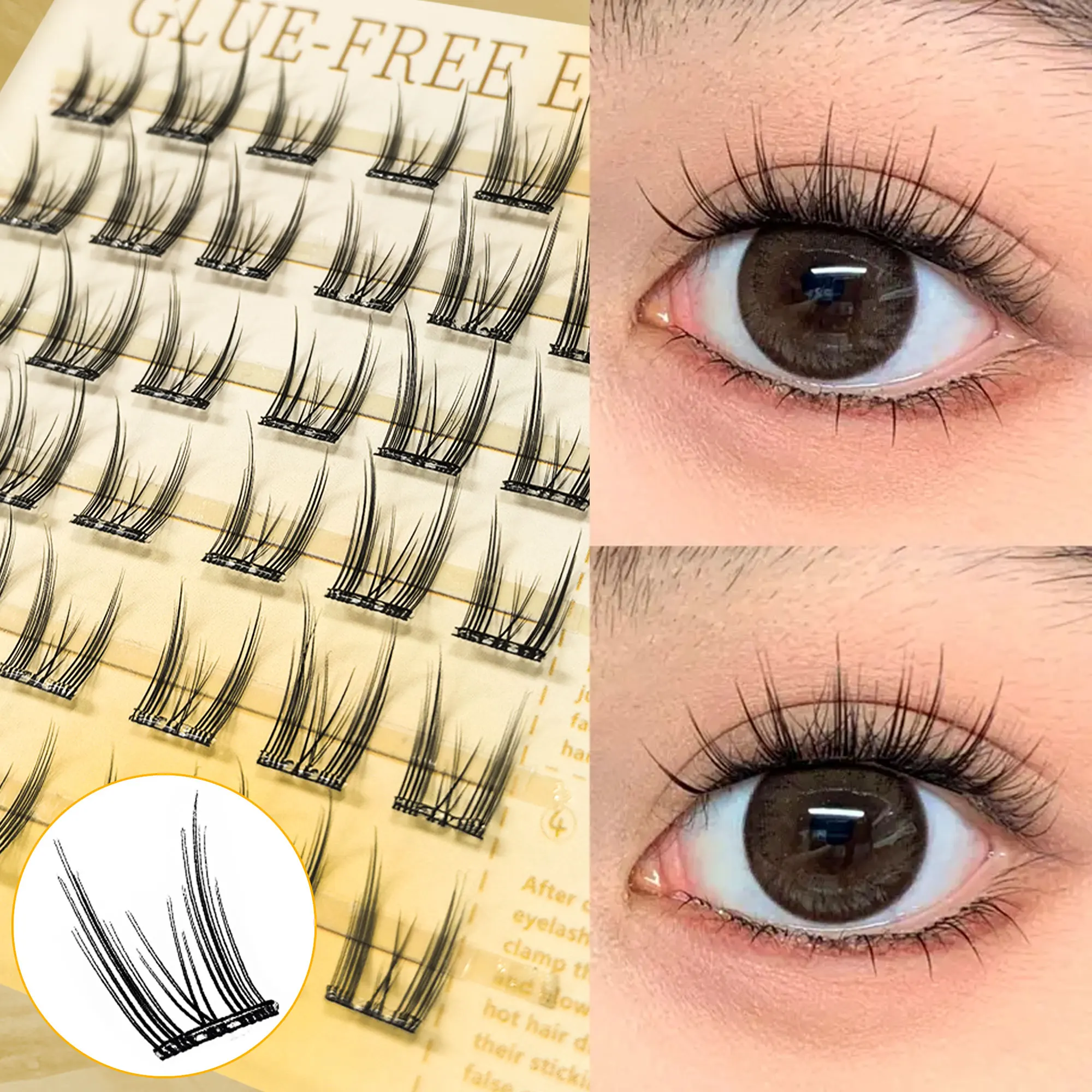 6 صفوف من الرموش الصناعية الخالية من الغراء، مجعدة وطويلة، سميكة بشكل طبيعي، خفيفة للغاية ورقيقة جدًا، تكبير عينيك