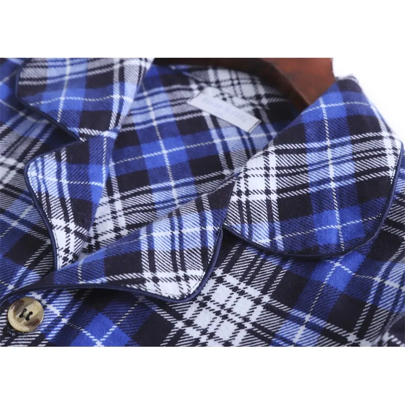 Spring Autumn Men Casual Plaid Pajama Sets Male 100% Cotton Flannel Sleepwear Suit Men Long Sleeve Turn-down Collar Home Clothes