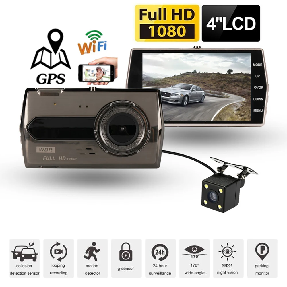 Car DVR WiFi GPS 1080P Dash Cam Rear View Car Reverse Camera Drive Video Recorder Vehicle Black Box Car Accessories Auto Dashcam