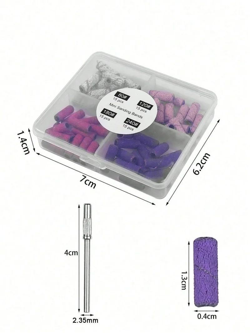 60 قطعة أربطة صنفرة فنية للأظافر 80 120 180 240 حصى مع 1 قطعة لقمة ثقب الأظافر لملحقات المانيكير والباديكير #3