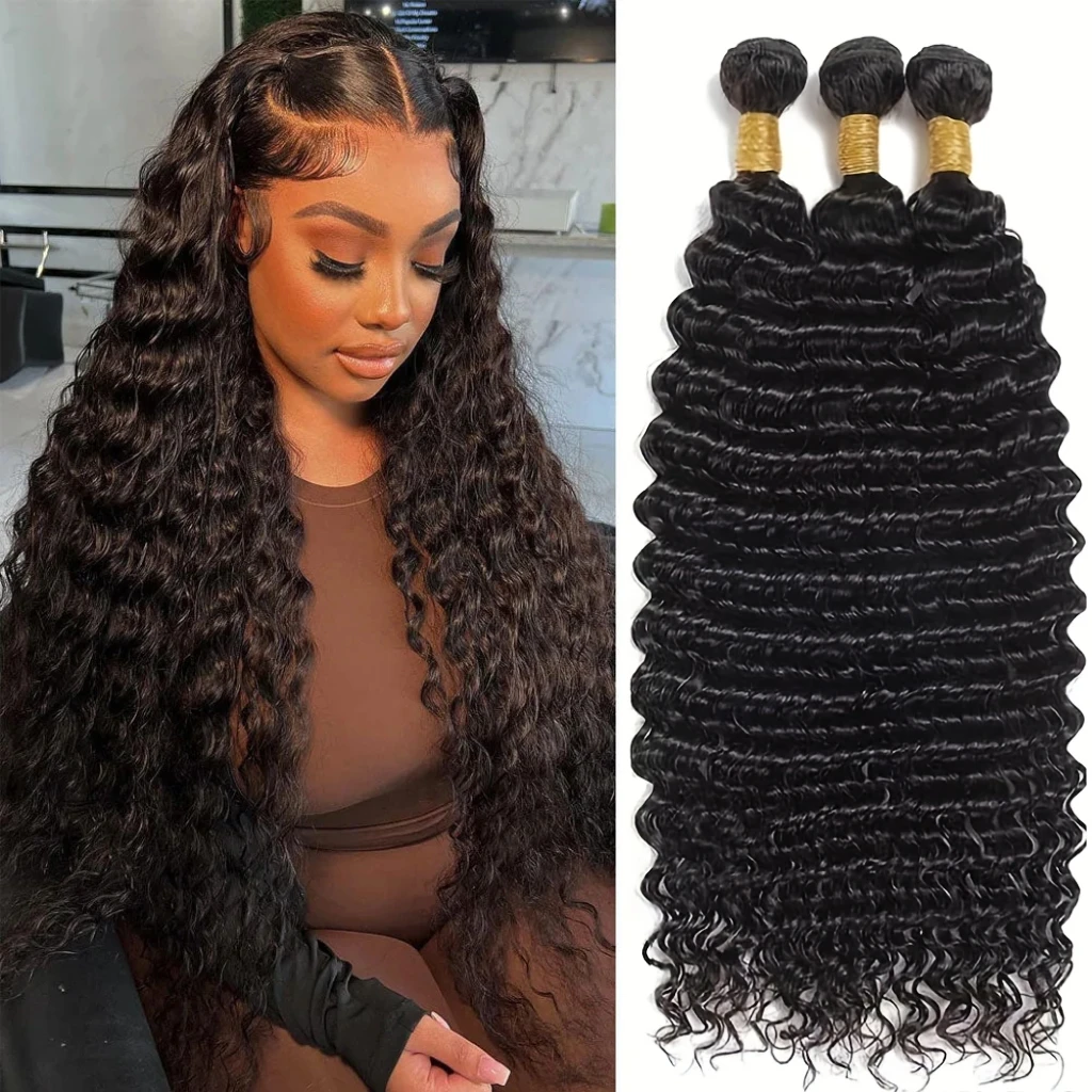 

Человеческие волосы с глубокими волнами 1, 3 пучка, пучки человеческих волос с глубокими волнами, натуральный черный цвет, наращивание человеческих волос для женщин