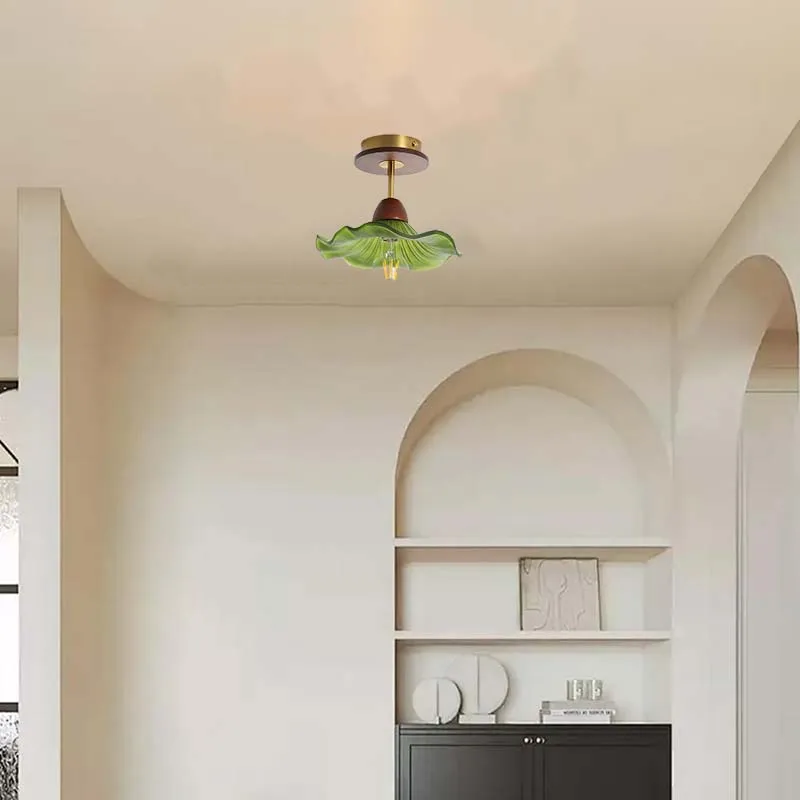 

Colorful Glass LED Ceiling Lights Decoration Copper Wood Corridor Balcony Living Room Modern Ceiling Lamp Indoor Lighting E27。