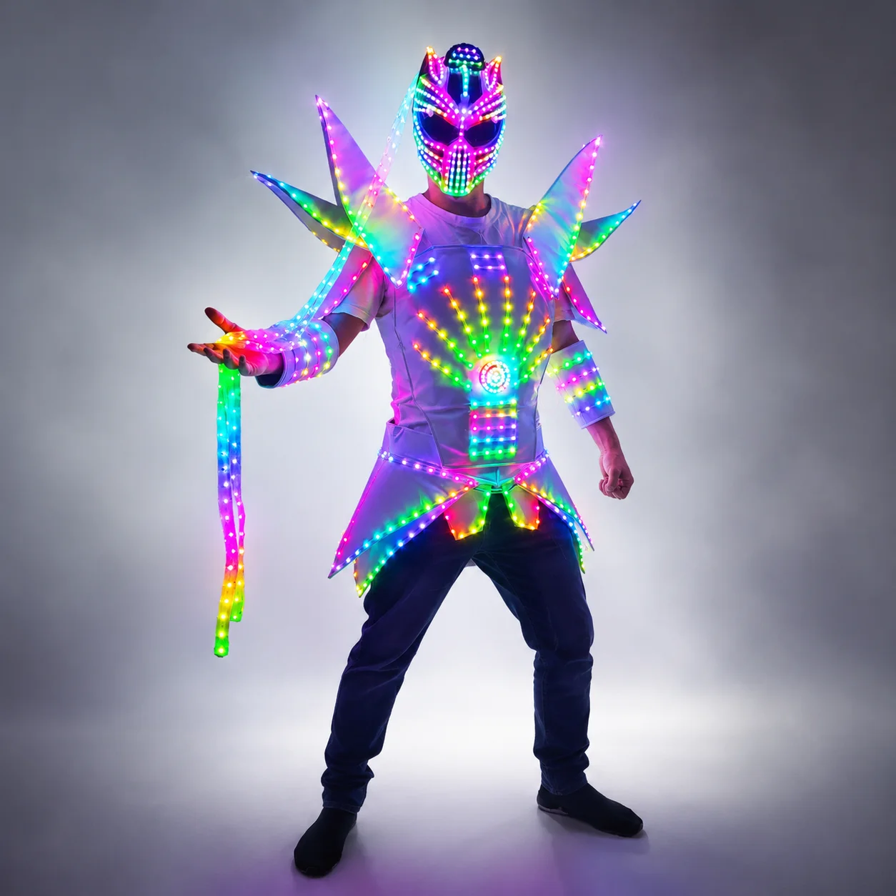 Costume de Robot LED Pixel polychrome, lumières LED, veste lumineuse, vêtements de Performance, casque
