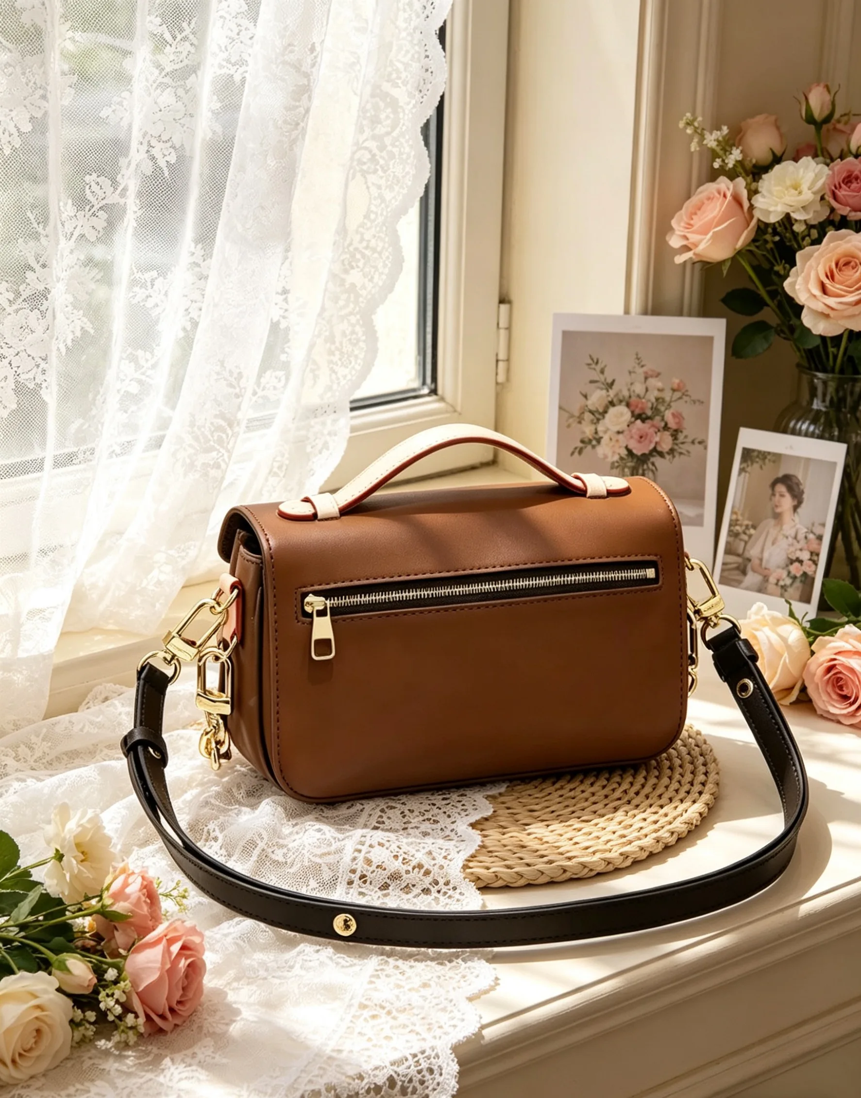 New Simple Solid Color PU Leather Crossbody Bag Female Lightweight Shoulder Bag 21.5-13.5cm