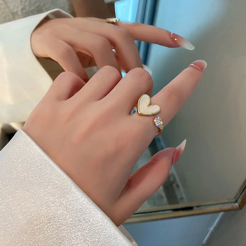 Trendy Vintage Gold Color Shell Heart Rings For Women Minimalist Aesthetic Open Rings Female Dinner Party Charming Rings Jewelry