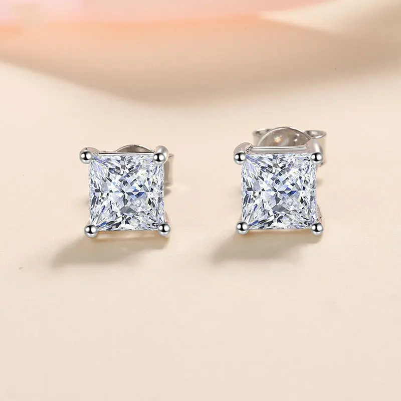 KNOBSPIN D kolor księżniczka Cut Moissanite kolczyk s925 srebro platerowane 18k białe złoto kolczyki dla kobiet biżuterii — zdjęcie 5