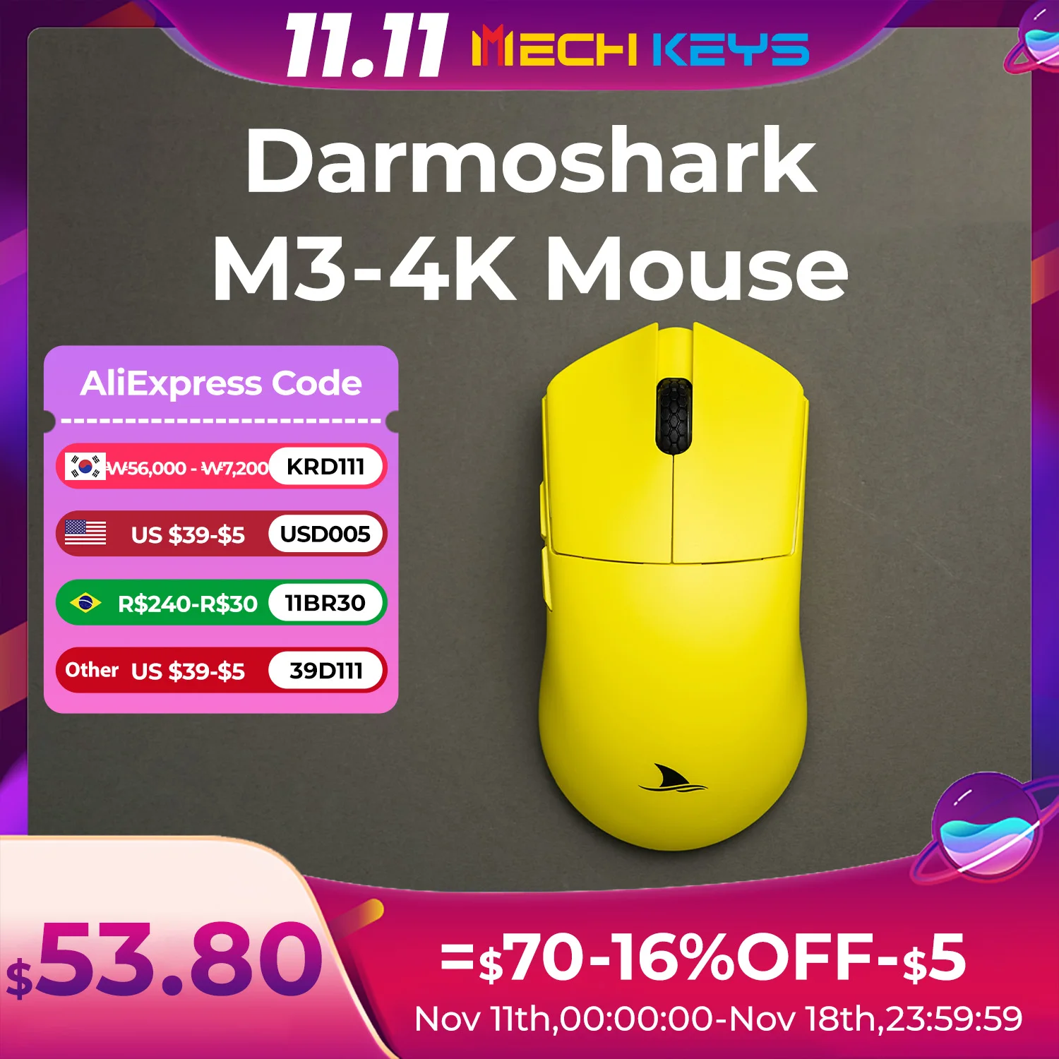 Darmoshark M3-4K Mouse Three-Mode PAW 3395 4000Hz Polling Rate 26000 DPI Gaming Mouse For Laptop PC