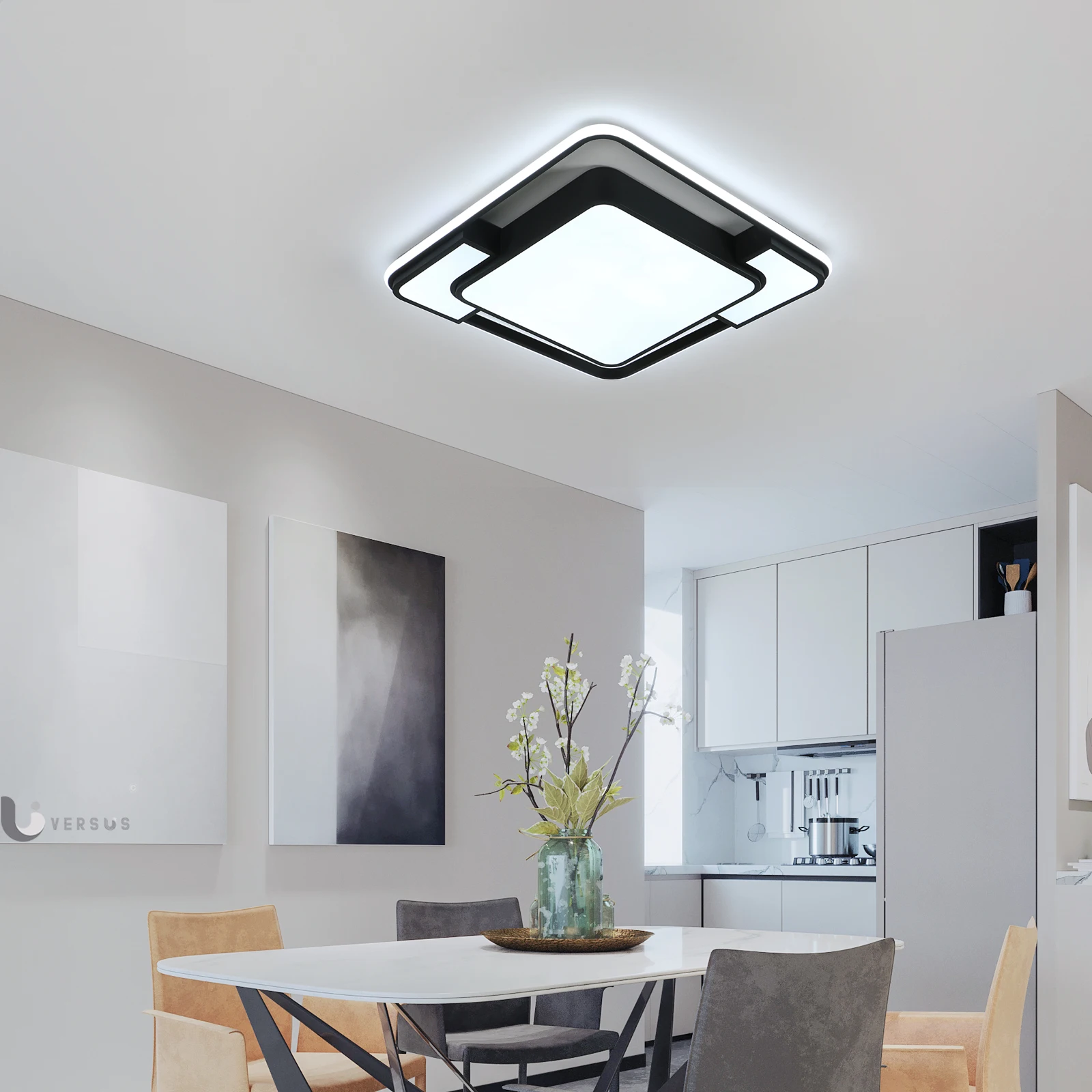 مصباح سقف LED، مصباح سقف ممر بتصميم منحني مربع أسود لغرفة نوم المطبخ والحمام، أبيض بارد 6000 كلفن