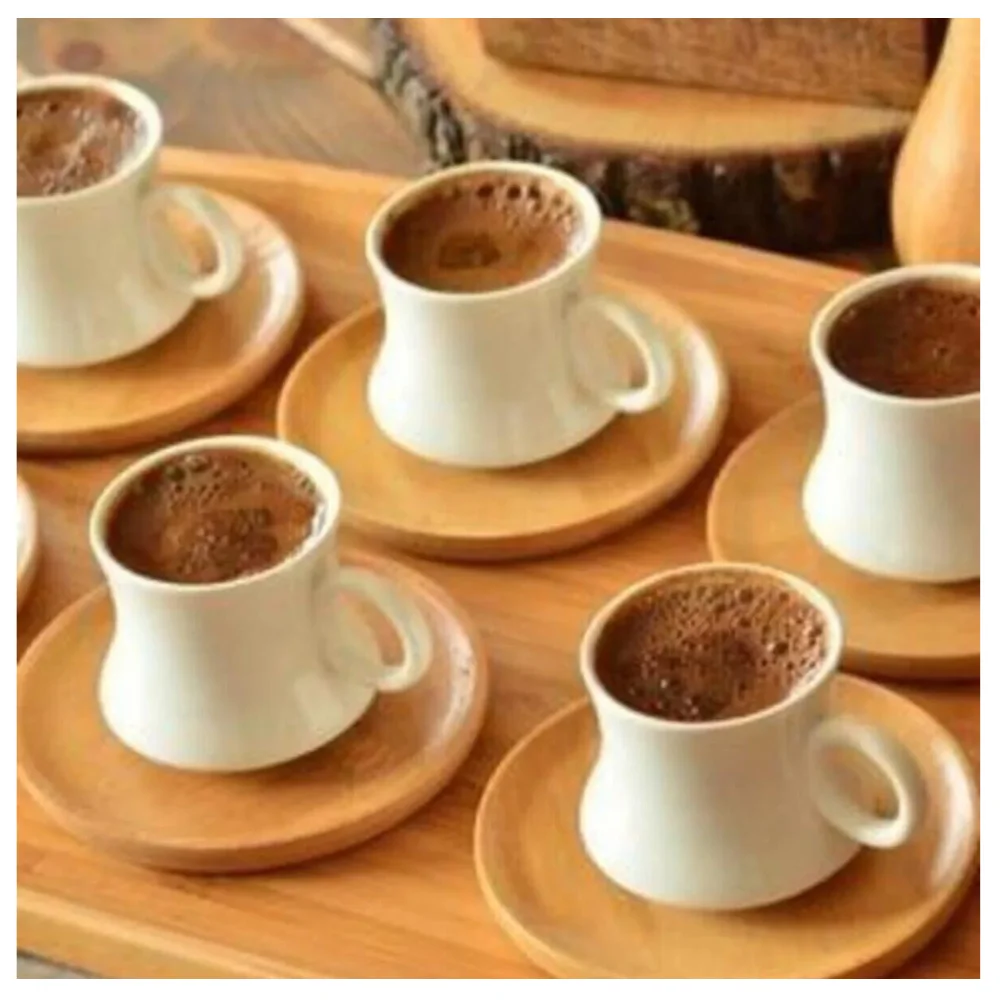 6 Person Coffee Cup Set 12 Piece Porcelain Set Wooden Bamboo Plate Base Kitchen Guest Presentation Tools And Accessories Gift moment