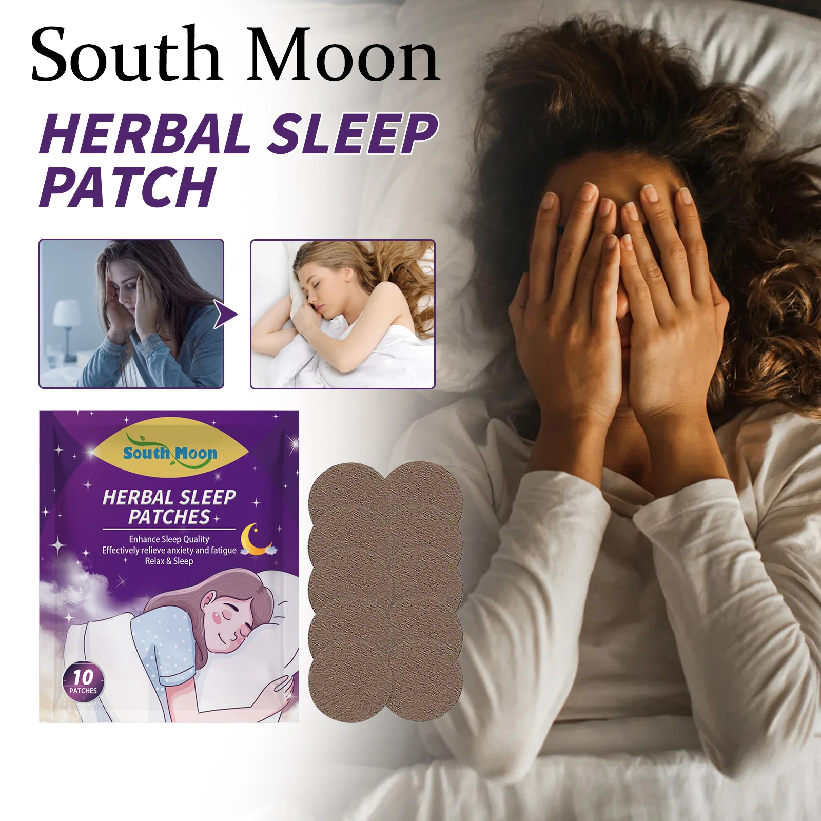 

South Moon Herbal Sleep Patch Improve Sleep Quality Relaxing Relieve Stress and Anxiety Fresh Fragrance Sleep Care Patch