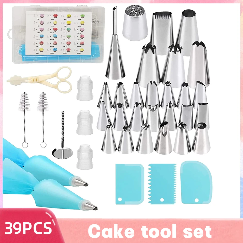 34/39/59PCS Cake Decorating Tools Professional Set 430 Stainless Steel Pastry Nozzles Cake Cream Nozzles Baking Supplies