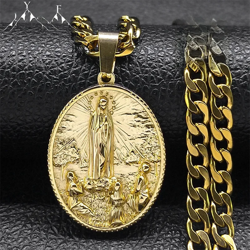 Naszyjnik męski ze stali nierdzewnej Dziewica Maryja Medal Złoty Kolor Naszyjniki Matki Boskiej z Guadalupe Biżuteria virgen de guadalupe NZZ449 — zdjęcie 2