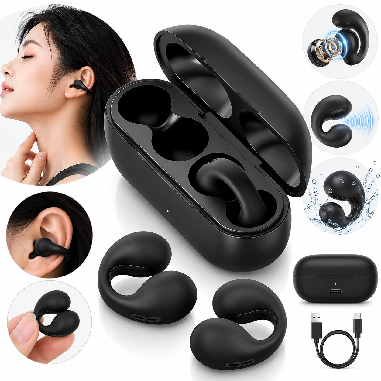 Fone de Ouvido Esportivo Sem Fio Design Earcuffs Confortável à Prova dÁgua e Suor para Atividades Intensas