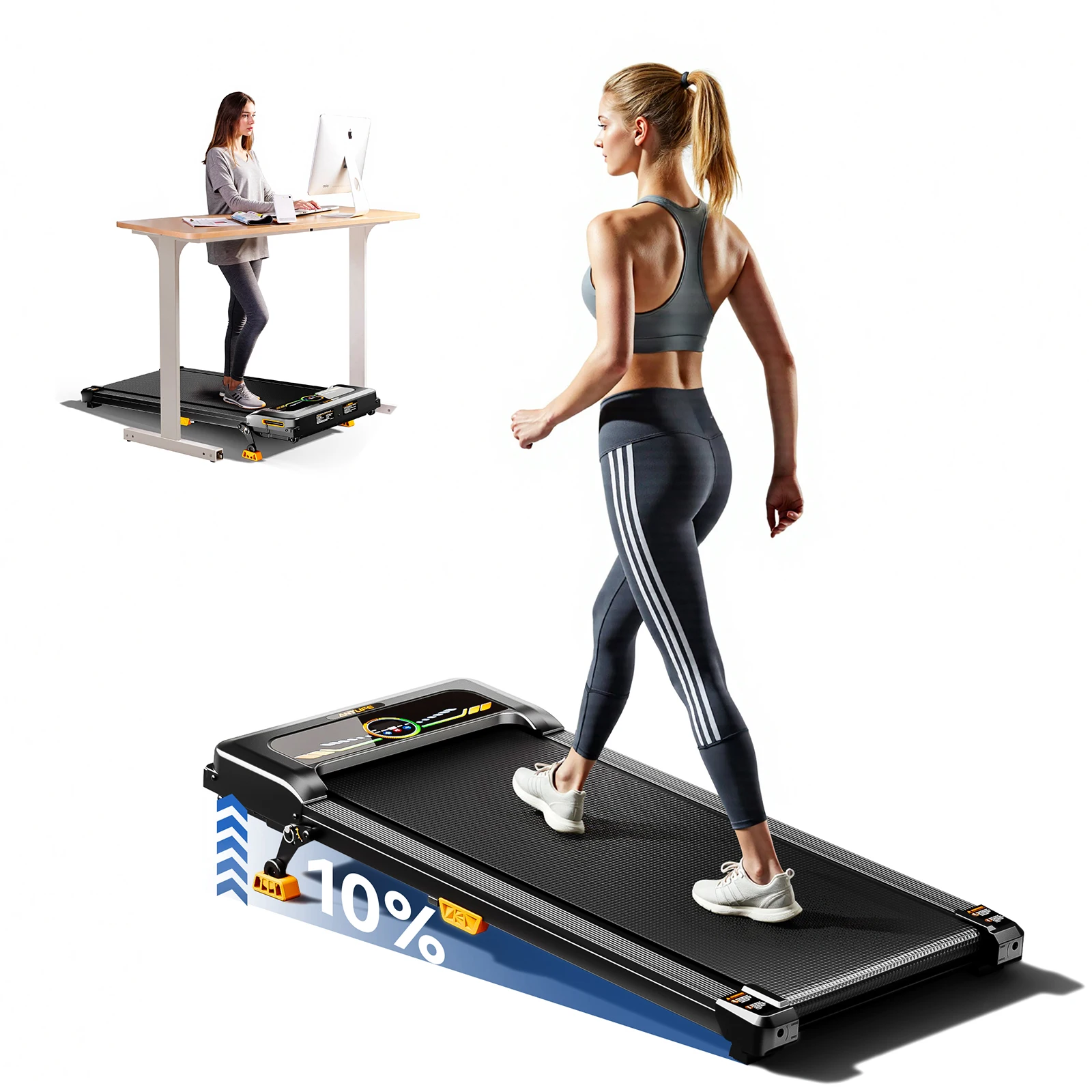 ANYLIFE 2-in-1 Under Desk Walking Pad Treadmill, 10% Incline Portable Walking Treadmill for Home & Office, 150KG Capacity, Quiet 2.5HP Motor, LED Display & Remote Control