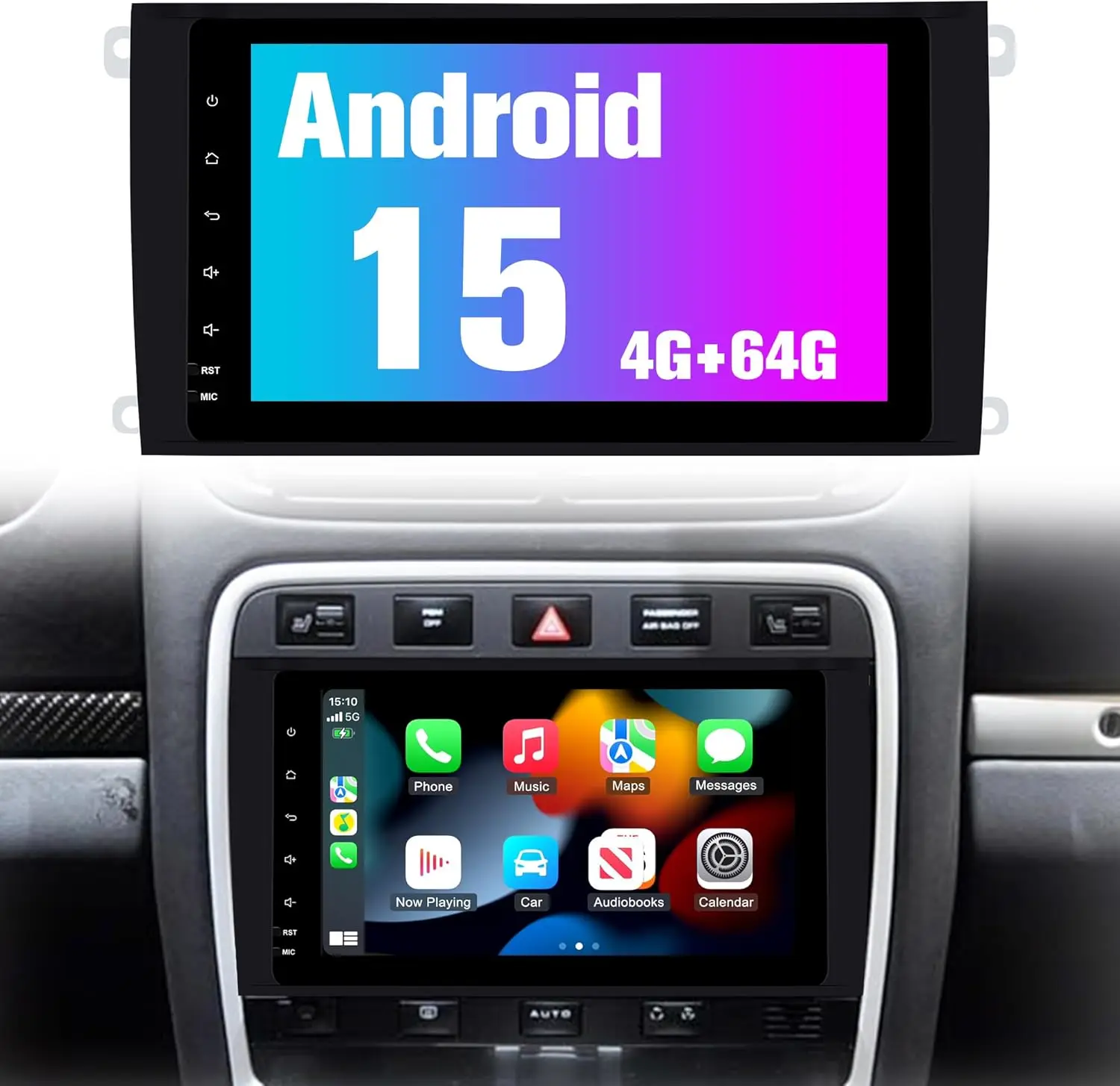 Android Car Radio for Porsche Cayenne 2003-2010, 8’’ IPS Touch Screen Stereo with Wireless CarPlay Android Auto, GPS Navigation, Bluetooth FM, Steering Wheel Control, Backup Camera, 64G