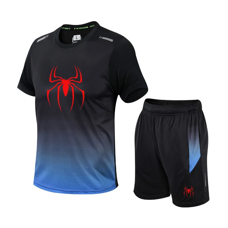 Conjunto de camiseta y pantalones cortos de secado rápido para hombre, ropa deportiva de manga corta para correr, conjunto de entrenamiento deportivo para gimnasio, novedad de verano 2024