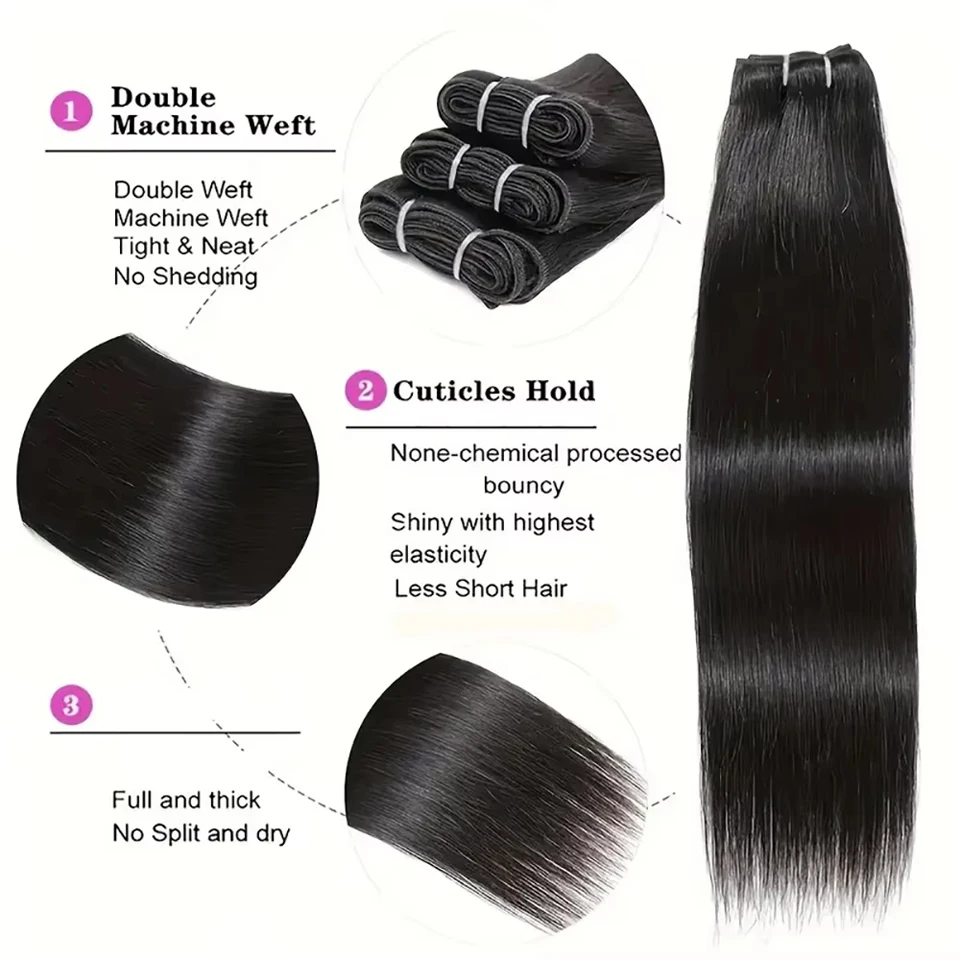 Alta calidad brasileño 26 28 pulgadas virgen sin procesar Remy 15A extensiones de cabello humano lacio hueso 3 4 paquetes doble weft 3
