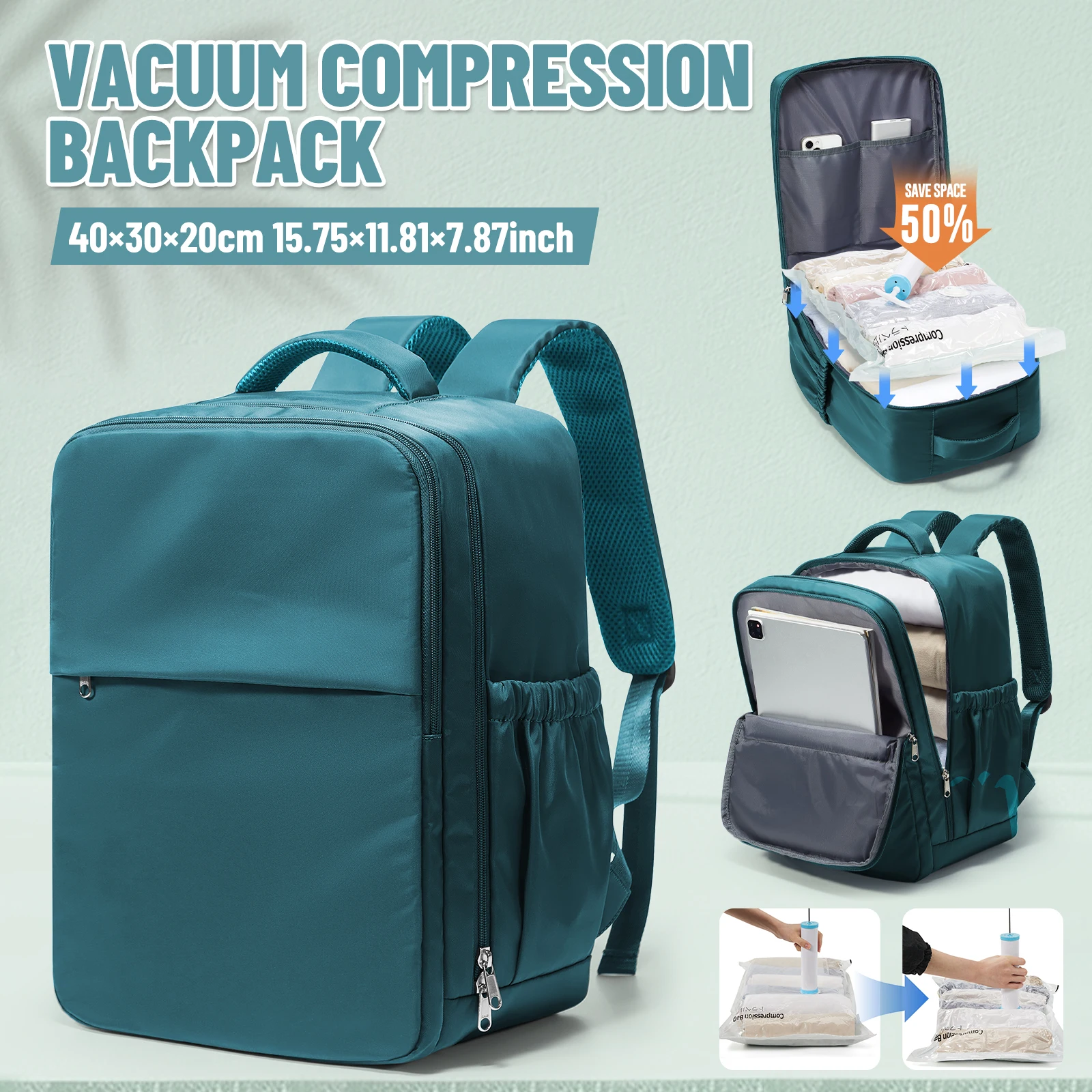 Storage Backpack, Ryanair 40x30x20 Airplane Travel Bag, Bag for Women, Men,Travel Backpack Sending Vacuum Bags and Manual Pumps