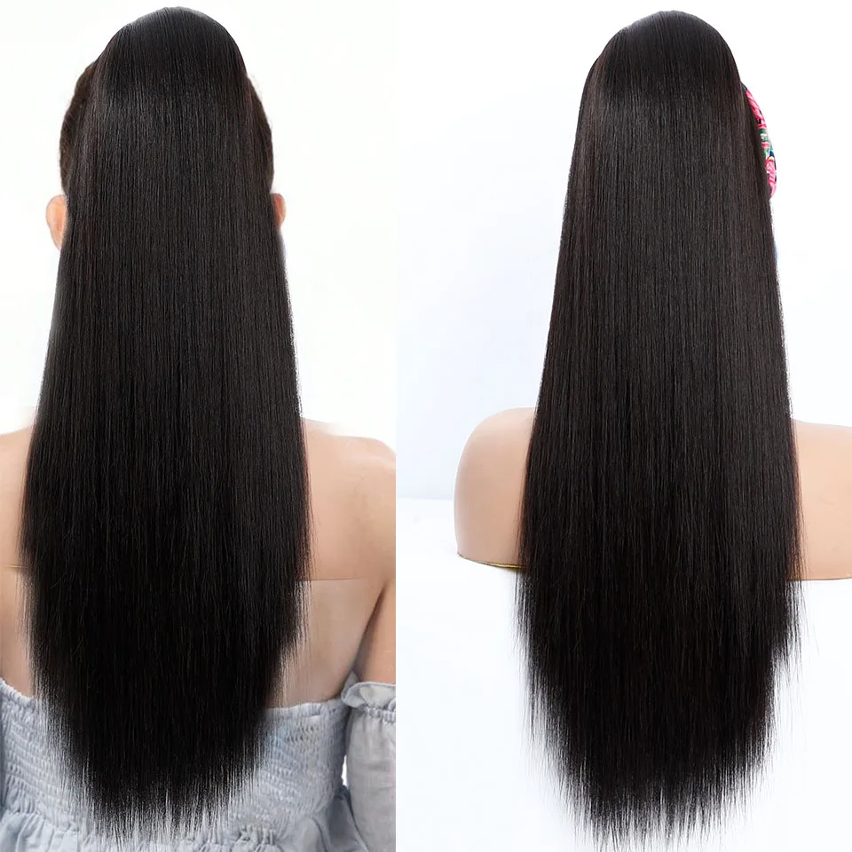 Synthetic Long Straight Ponytail 28“ Synthetic Drawstring Ponytail High Temperature Clip in Hair Pony tail for Black Women