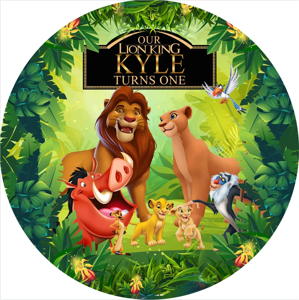 Lion King ป่าวงกลมฉากหลัง Baby Shower ฉากหลังรูปภาพ Disney รอบกระบอกฝาครอบรูปภาพตกแต่งฉากหลัง