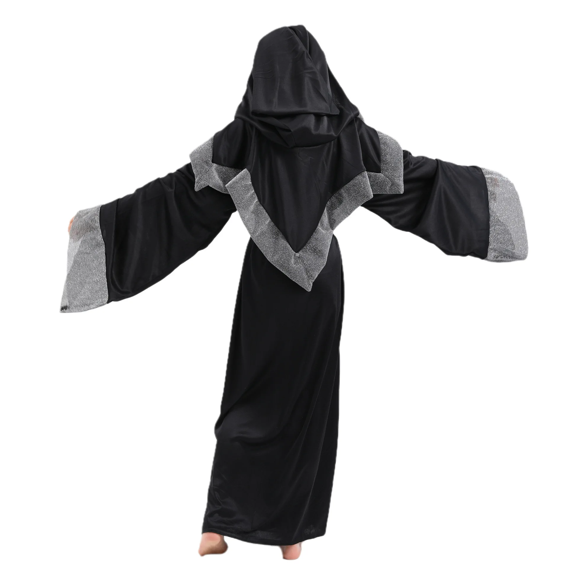 Black Wizard Girl Costume Sorceress Cloak Medieval Dark Mystic Dark Sorcerer Robe Halloween Costume for Child Role Play