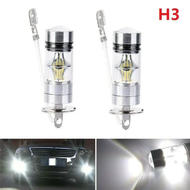 

2pcs H3 100W LED White 12-24V 20-SMD Projector Fog Drive DRL Bulb 6000K New