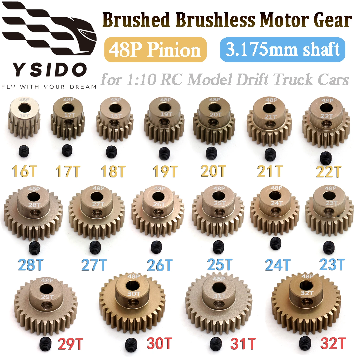 

1/10 RC Brushed Brushless Motor Gear 48P 3.175mm 16T-32T Pinion Gear for 1:10 Traxxas HPI Axial Tamiya RC Model Drift Truck Cars