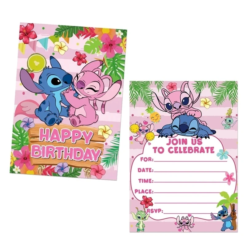 Disney cartoon Stitch Party Invitation Card Mickey themed birthday cutlery Kids Girls Baby Shower Decoration Birthday Party Gift