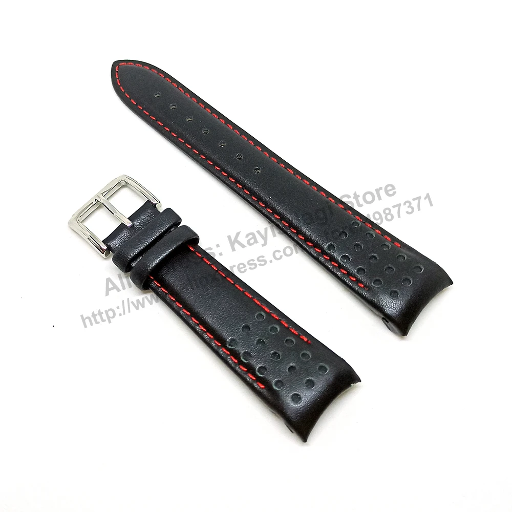 21mm Black Leather Watch Band Strap Compatible For Seiko Sportura 7T62-0KW0 - SNAE69P2 , 7T04-0AL0 - SPC141P1