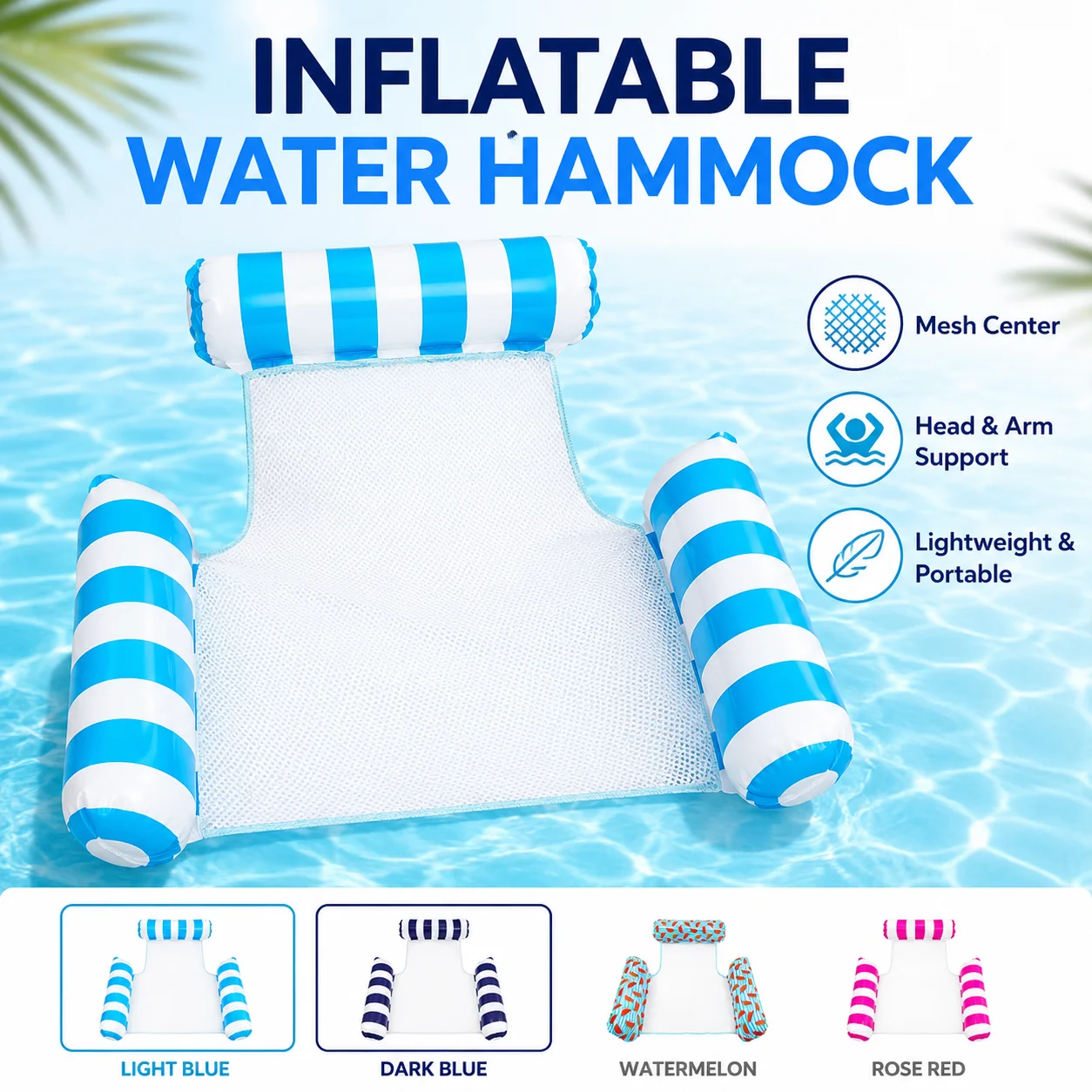 Image of Aufblasbare Wasserhängematte mit Netz-Mitte, tragbare schwimmende Liege für Schwimmbad, Strand, Sommerurlaub und Entspannung