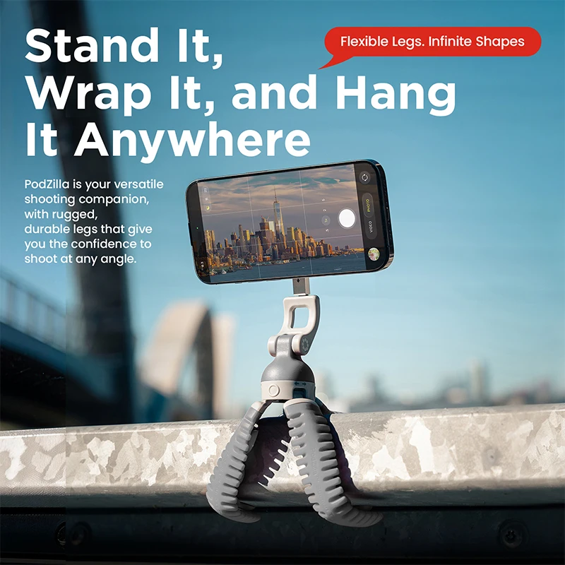 JOBY Travel Octopus Tripod MagSafe Zuignap Livestreaming Vlog-opnamen PZ01 Podzilla ™ voor smartphones, buitensporten, parken, autorijden en fietsen
