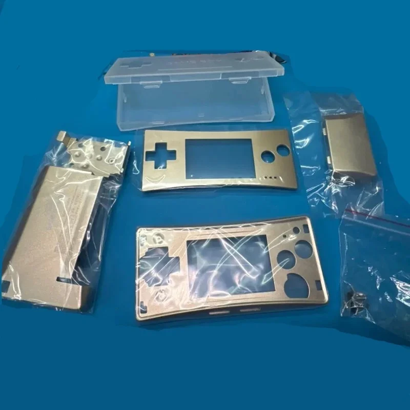 1 Satz Metall-Aluminiumgehäuse für Game Boy Micro-Konsolen, Ersatz-Vorder- und Rückgehäuse, komplett goldenes Set