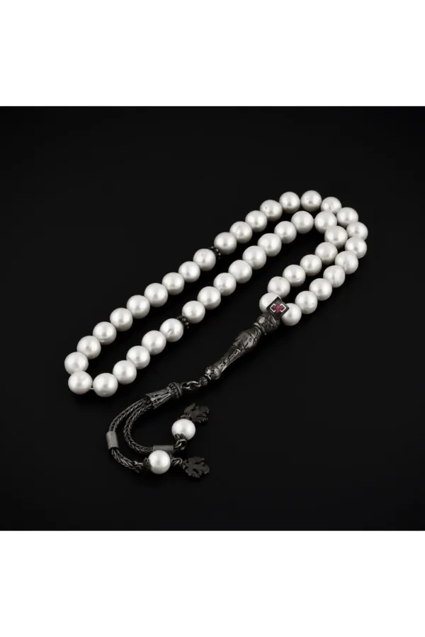 

Pearl Stone Rosary with Silver Tassels