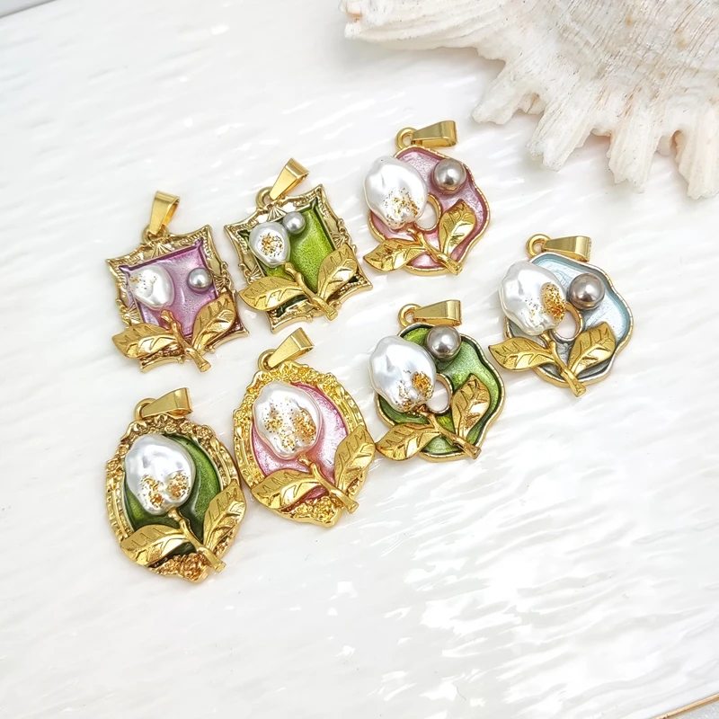 Vintage Monet Garden Flower Imitation Pearl Gold Plated Pendant Charms DIY Necklace Earrings Jewelry Gift