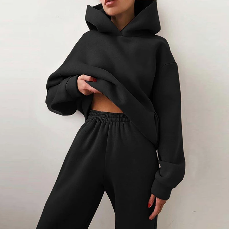 Women Hooded Tracksuit Sports 2 Pieces Set Streetwear Sweatshirts Pullover Pants Suit Home Sweatpants Trousers Outfits 2023