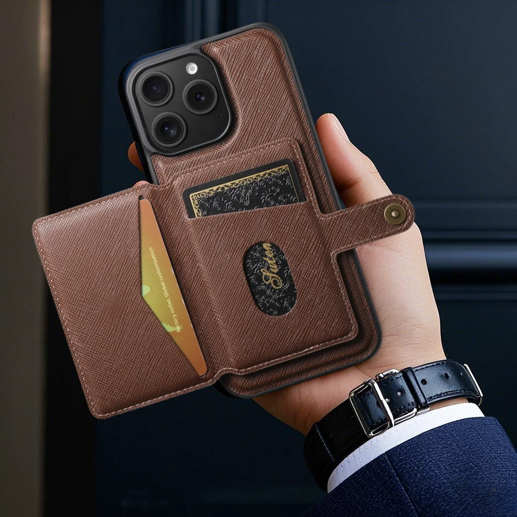 

New Luxury Snap Wallet Card Pocket Holder Case for iPhone 16 Pro Max 15 14 Plus 13 12 Magnetic Wallet Removable Phone Case