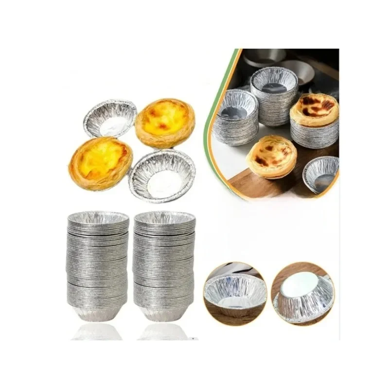 Gobelets de cuisson réutilisables en aluminium, 50/100 pièces, poêle à tarte aux œufs, étui à cupcakes, moule à gâteau au tarte, ustensiles de cuisson avec tasse d'assaisonnement pour Barbecue en