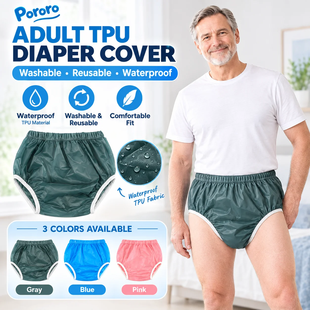 Washable Reusable Clear TPU Diaper Cover Waterproof Leakproof Adult Incontinence Pants For Elderly Bedridden Care