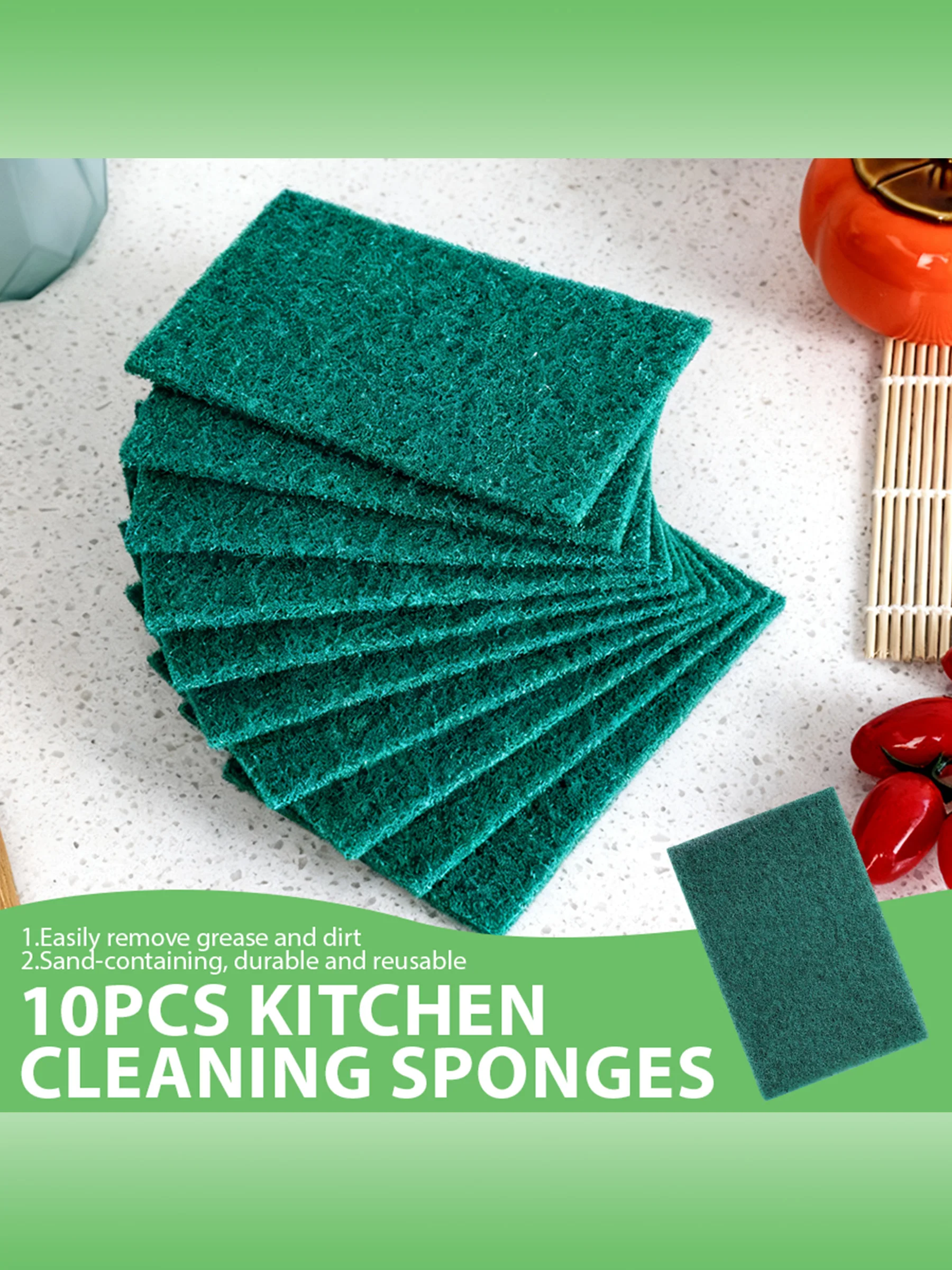 

10PCS Green Scrub Sponges for Dishes，Cuts Through Grease and Food Residue ，Perfect for Plates, Bowls and Non-Stick Cookware